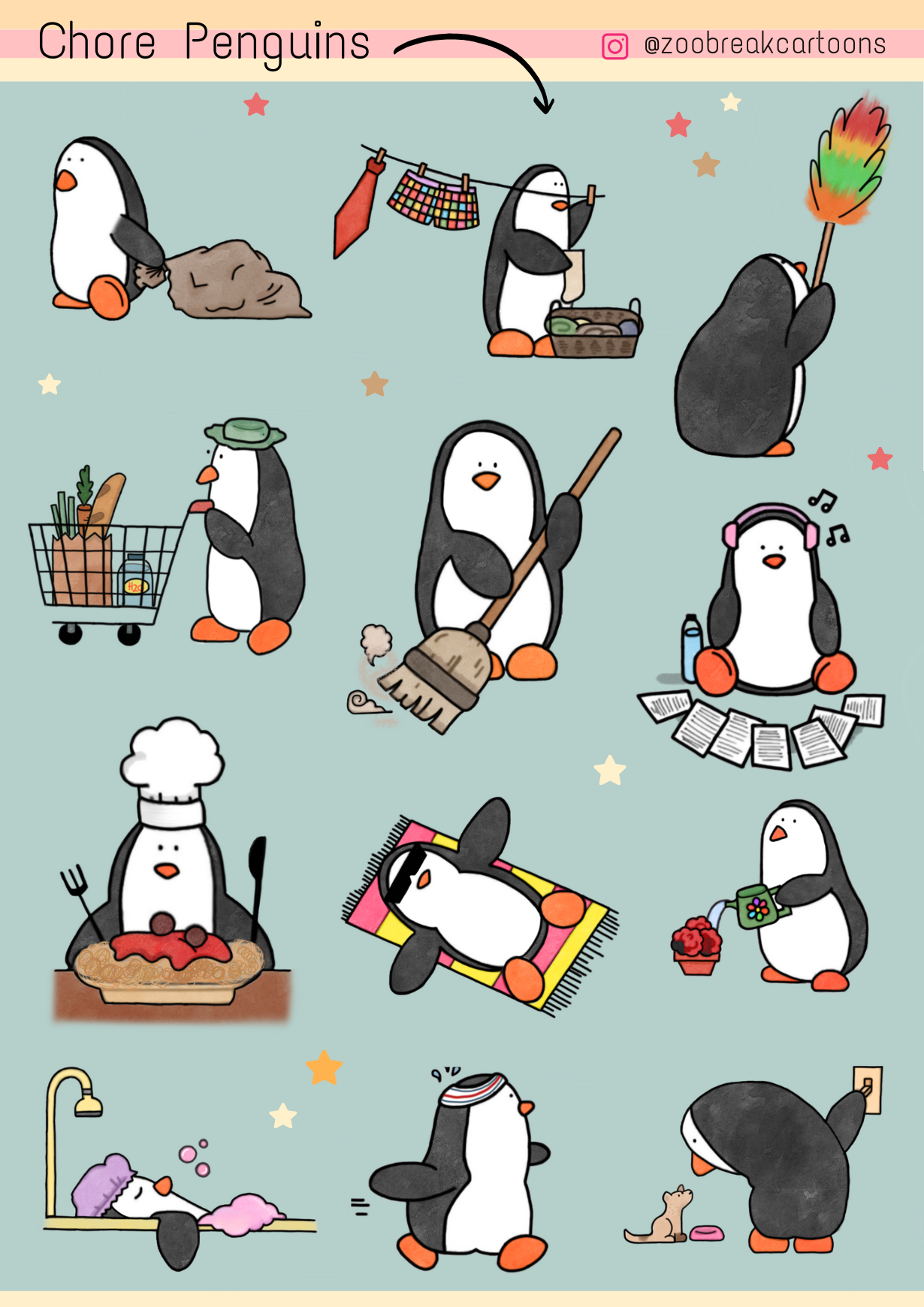 Chore Penguins Sticker Sheet