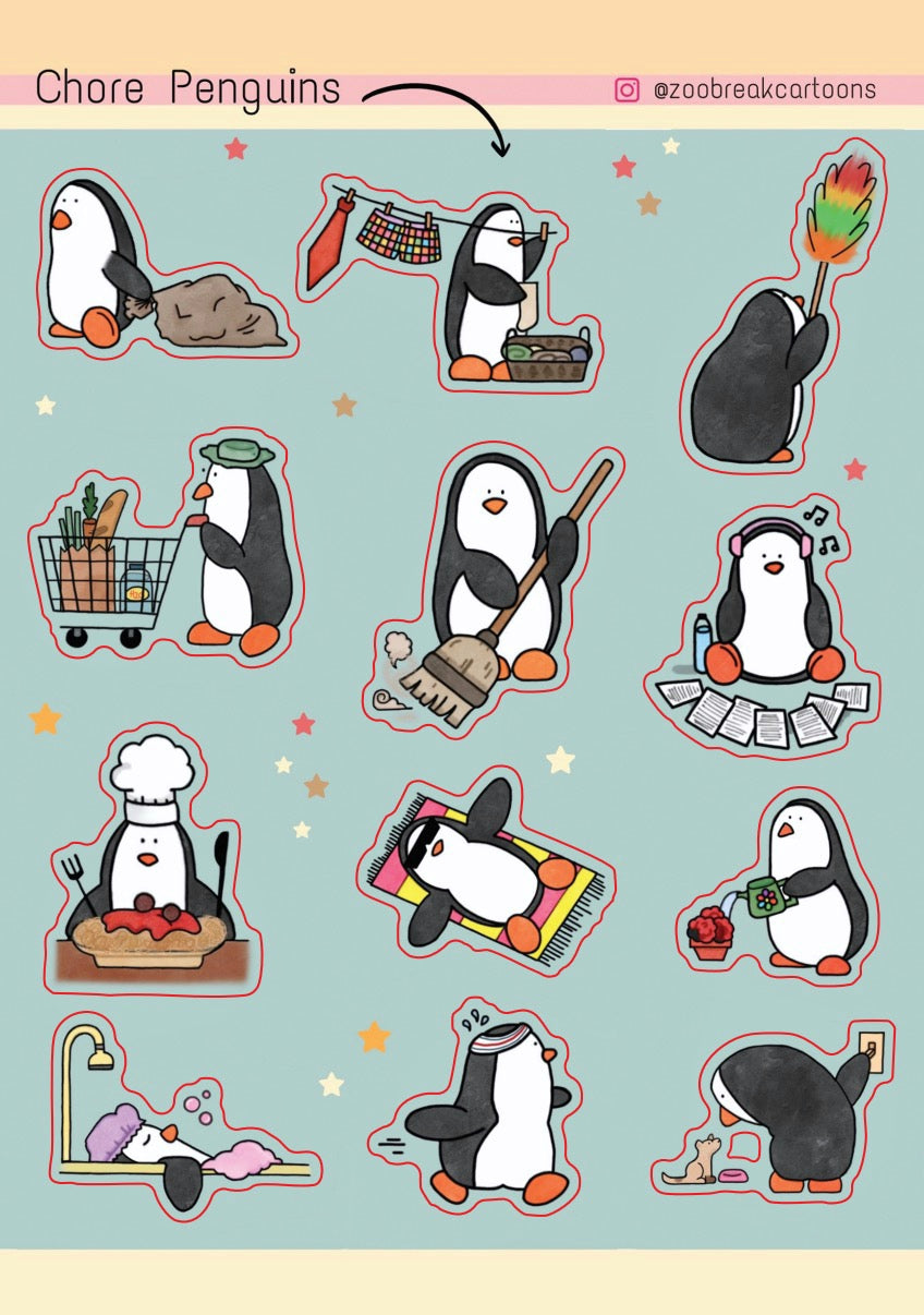Chore Penguins Sticker Sheet